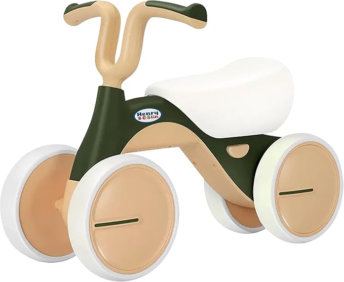 Henry & Colin Baby Balance Bike for Kids - No Pedal 4-Wheel First Bike, Toddler Walker for Boys & Girls, with Stylish Handle, Sturdy & Safe Design for 1-3 Year Olds