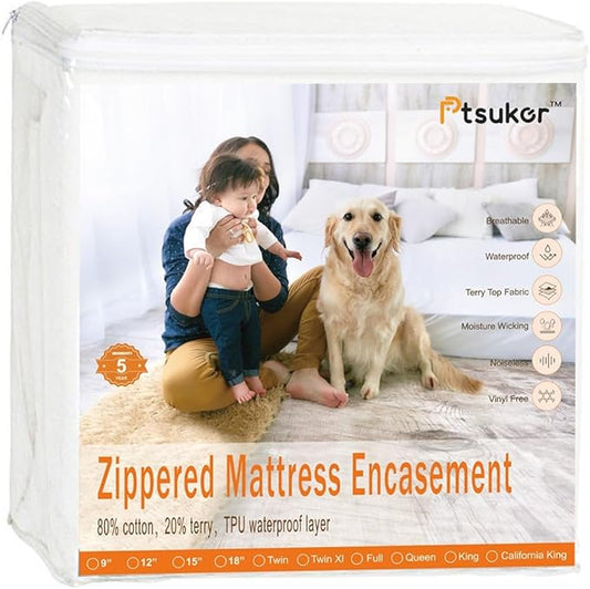 Queen Mattress Protector 60"x80" for Deep 13-15 inch,Waterproof Liquid Proof Urine Pee Protection, Soft Terry Cotton Top, Breathable Noiseless Mattress Encasement Washable