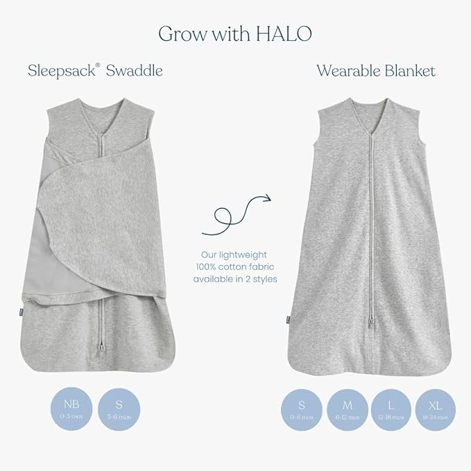 HALO 100% Cotton Sleepsack Swaddle, 3-Way Adjustable Wearable Blanket, TOG 1.5, Stems, Newborn, 0-3 Months