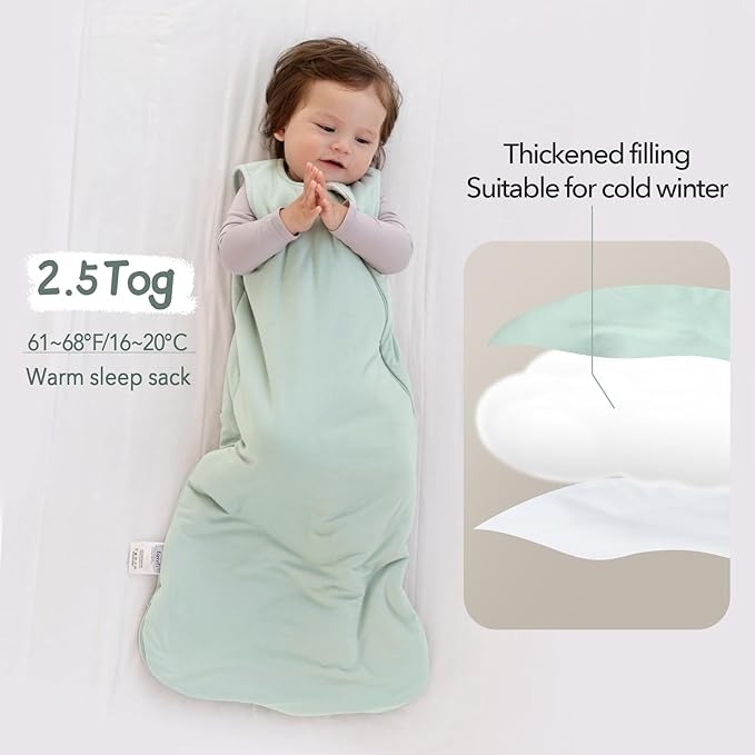 Rayon Made from Bamboo Sleep Sack 0-6 Months 2.5 Tog Winter Supersoft Infant Newborn Sleep Sack 0-3M Thick Warm Baby Sleeping Bag 3-6 Months 2-Way Zipper Baby Wearable Blanket