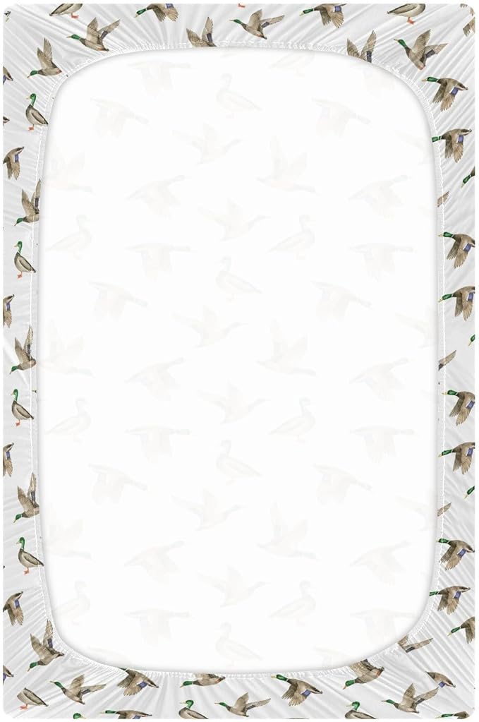 Fitted Crib Sheets for Baby Boys or Girls Soft Breathable Baby Play Yard Sheet for Standard Size Crib Mattress 52x28in Birds Wild Ducks Drake on White Background