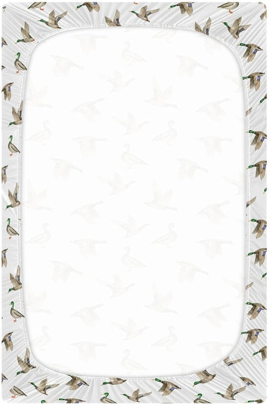 Fitted Crib Sheets for Baby Boys or Girls Soft Breathable Baby Play Yard Sheet for Standard Size Crib Mattress 39x27in Birds Wild Ducks Drake on White Background