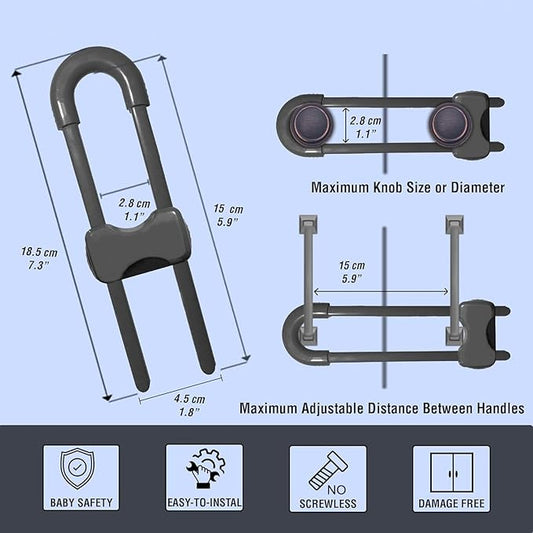 Sliding Cabinet Locks for Babies, Baby Proofing Adjustable U-Shaped Baby Safety Latches for Handles Knobs Drawers, Fridge, Closet, Cupboard, Closet with Secure Lock Buttons,10Pack(Grey)