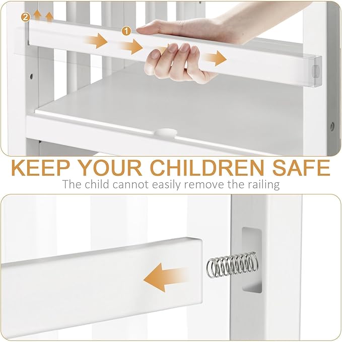 Kitchen Step Stool Helper - WOOD CITY Montessori Foldable Toddler Standing Tower for Toddlers with Safety Rail Height Adjustable Ideal Helper for Learning New Skills Natural Pine Wood (White)