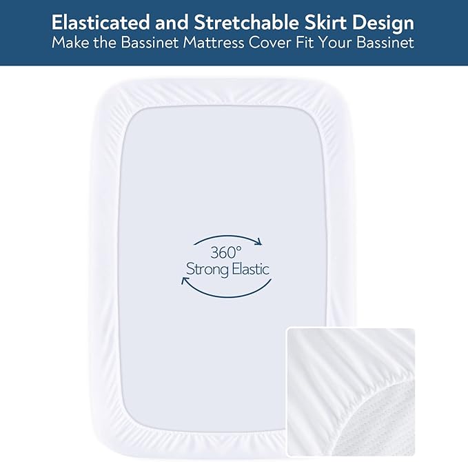 Bassinet Mattress Pad Cover 32" x 21", Waterproof Quilted Bassinet Mattress Protector, Cotton Terry Surface