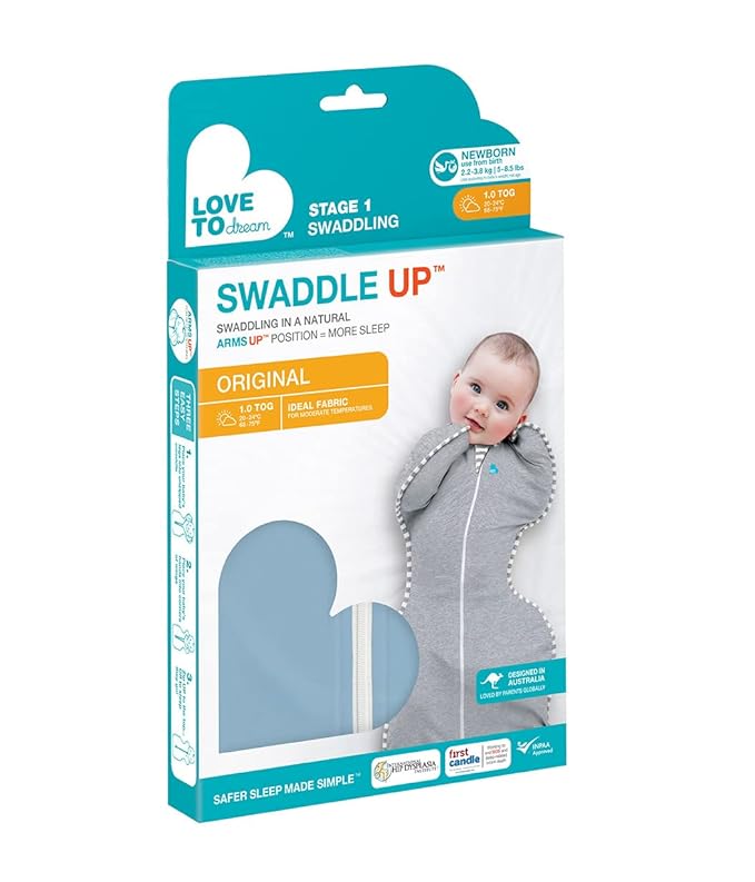 Love to Dream Swaddle UP, Baby Sleep Sack, Self-Soothing Swaddles for Newborns, 8-13 lbs, Snug Fit Helps Calm Startle Reflex, New Born Essentials for Baby, Dusty Blue