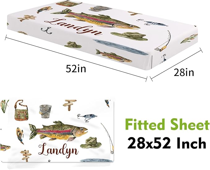 Personalized Baby Crib Bedding Set, Custom Name Fishing Theme Baby Bedding 2-Pcs Set - Soft Double Layer Dotted Blanket and Fitted Sheet, Nursery Bedding for Newborn Boys Girls, Perfect Shower Gift