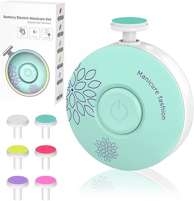 Baby Nail Trimmer Electric Baby Nail File, Baby Nail Clippers, 6 Grinding Heads, Safe Easy Quiet Baby Nail Grooming Care Kit for Newborn Infant Toddler Adult Battery Operated (Not Included)