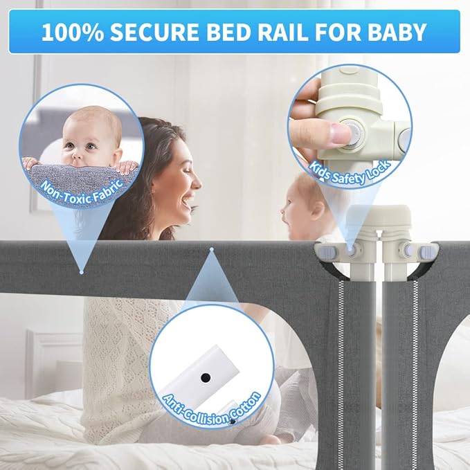 MagicFox Bed Rails for Toddlers, Extra Tall 32 Levels of Height Adjustment Specially Designed for Twin, Full, Queen, King Size - Safety Bed Guard Rails for Kids (Grey, 1 Side:47"(L) ×27"(H))