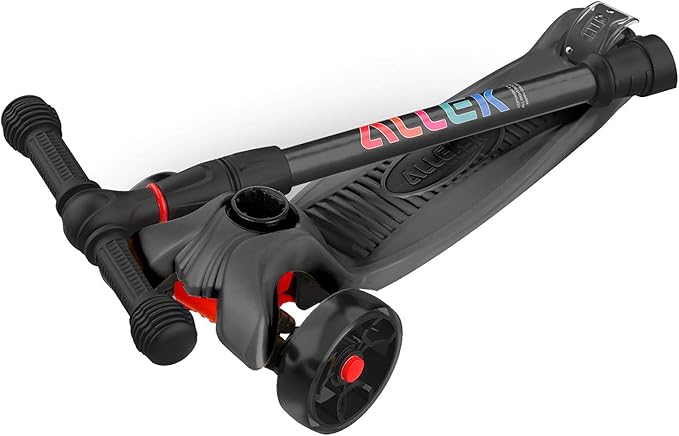 Allek Kick Scooter B02, Lean 'N Glide Scooter with Extra Wide PU Light-Up Wheels and 4 Adjustable Heights for Children from 3-12yrs (Black)