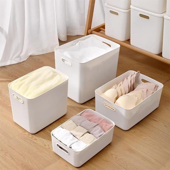 Gaoaodeyu 5 pack large plastic White storage bins with Lids, Toy Box Chest with Handle，Organizer Containers Baskets for Baby,Nursery，Shelves，Playroom, Bedroom，Office,Closet，home (White, 5XL+5S)