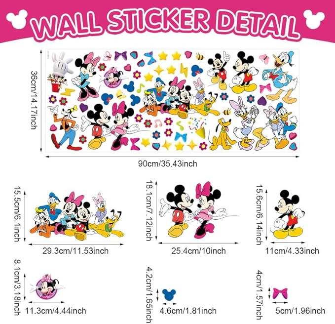 Wall Stickers for Kids, Cartoon Character Stickers for Children Room, DIY Removable Stickers for Baby Kids Nursery Girls Bedroom Living Room Playroom Wall Decoration by HeyAlpha (Mouse)