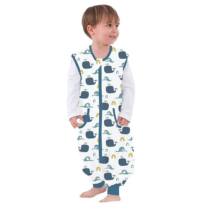 Toddler Sleeping Sack, Toddler Sleep Sack with Feet, Walker Wearable Blanket, Sleeping Bag with Legs,0.5Tog（Whale 9M-2T）