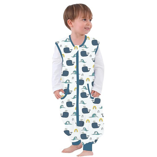 Toddler Sleeping Sack, Toddler Sleep Sack with Feet, Walker Wearable Blanket, Sleeping Bag with Legs,0.5Tog（Whale 9M-2T）
