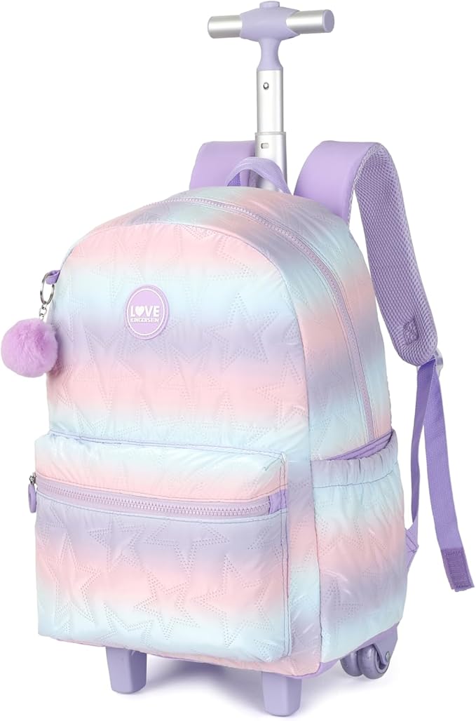 kingdisen Rolling Backpack 17 inch with Lunch Bag Wheeled Laptop Backpack with wheels(QUILTED PURPLE)
