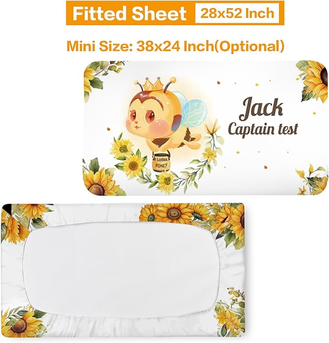 Custom Baby Bedding Set: Personalized Golden Honey Bee Bedding, Baby Blanket Fitted Sheet Changing Cover Nursery Rug Room Decor Gift Idea
