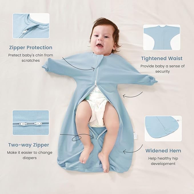 ZIGJOY Baby Transitional Swaddles for Newborns: 0.5 Tog Arms Up Sleep Sack 3-6-12 Months Soft Cotton Shark Fin 2 Way Zipper