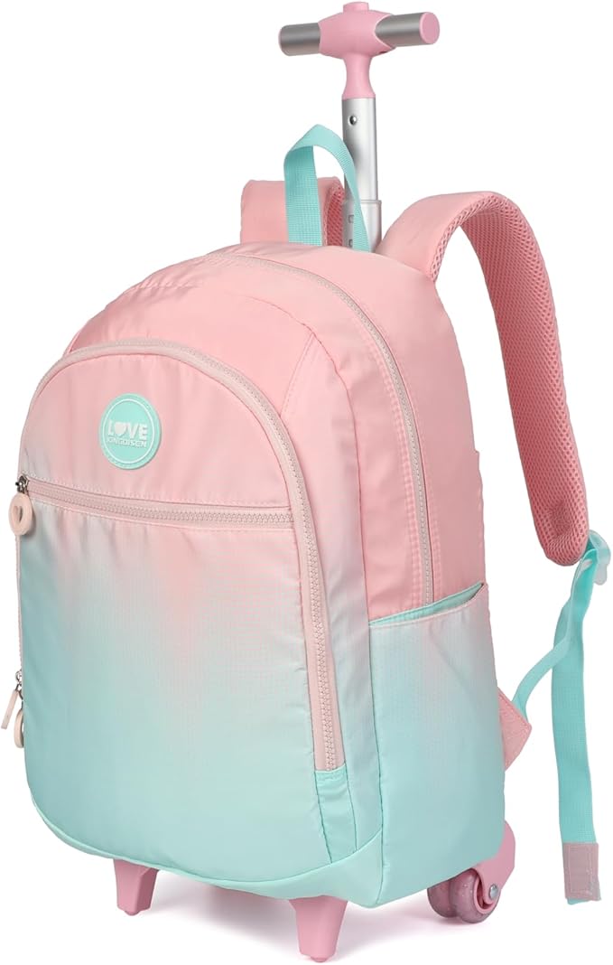 kingdisen Wheels Kids Backpacks for Large Girls Rolling School Backpack with lunch box(DROPS BLUE)