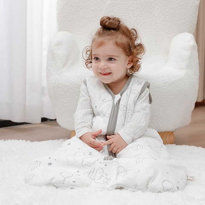 Mosebears Sleep Sack Baby Winter Wearable Blanket with 2-Way Zipper,2.5 TOG Cotton Sleep Sack Unisex (White Cloud, 12-18 Months)