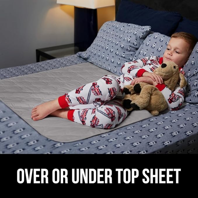 GORILLA GRIP Washable Underpads, Waterproof Reusable Heavy Absorbency Incontinence Bed Pads, Leak Proof Toddler Mattress Pad, 52x34 Slip Resistant Protector for Bedwetting, Adults and Kids, Gray