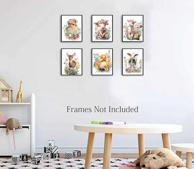 LNLAGBO Baby Watercolor Farm Animals Nursery Wall Art Prints,Cute Baby Animal Nursery Farm Wall Art, Animals Themed Posters for Farmhouse Kids Room Decor,Set of 6(8"X10"Unframed)