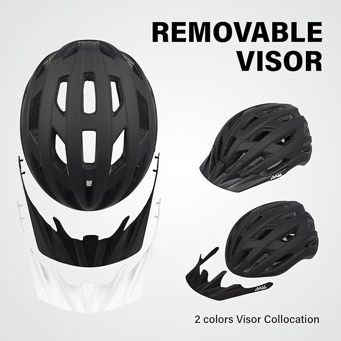 Youth Adult Road Bike Helmet, Men Women Adjustable Mountain Bicycle Helmet with Detachable Visor, 2 Sizes for Age 8-14+ Youth, Kids, Adult