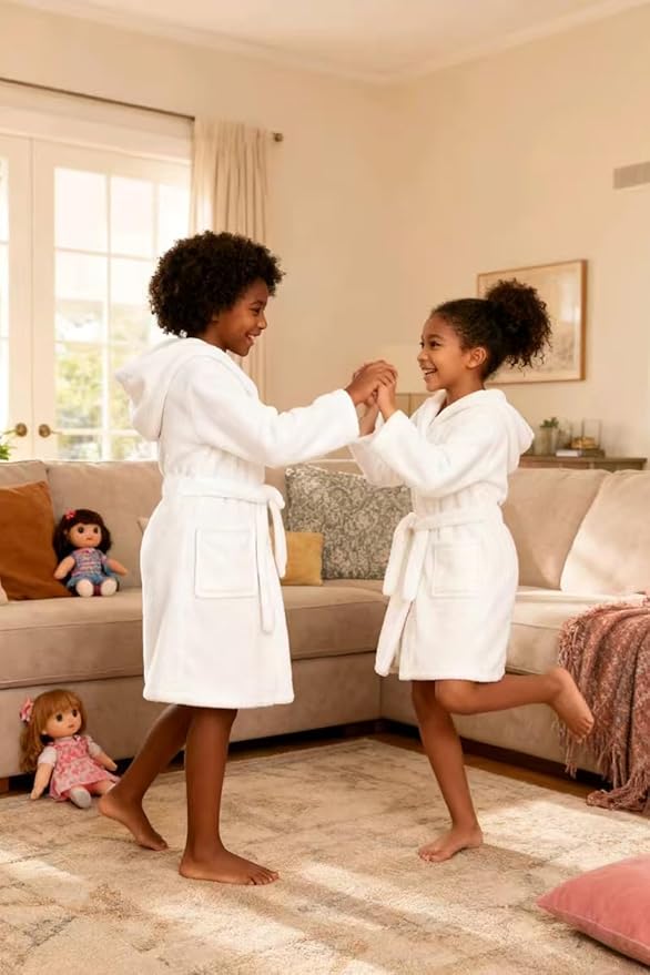 Boys Girls Robe Kids Flannel Hooded Bathrobe Sleepwear Pajamas Toddler Soft Plush Robes for Girls 2-16 Years