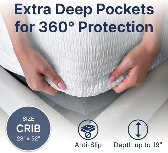 PAULATO BY GA.I.CO Crib Waterproof Mattress Protector – Absorbent Mattress Cover for Toddler & Baby – 28x52 Soft Noiseless Hypoallergenic Machine Washable – Protector with Deep Elastic Skirt