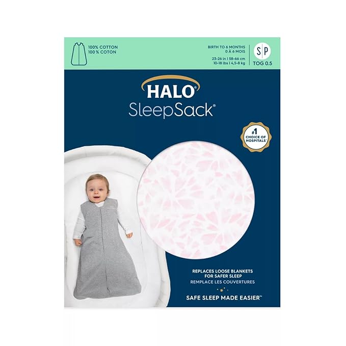 HALO SleepSack, 100% Cotton Wearable Blanket, Swaddle Transition Sleeping Bag, TOG 0.5, Heart Toss, Large, 12-18 Months