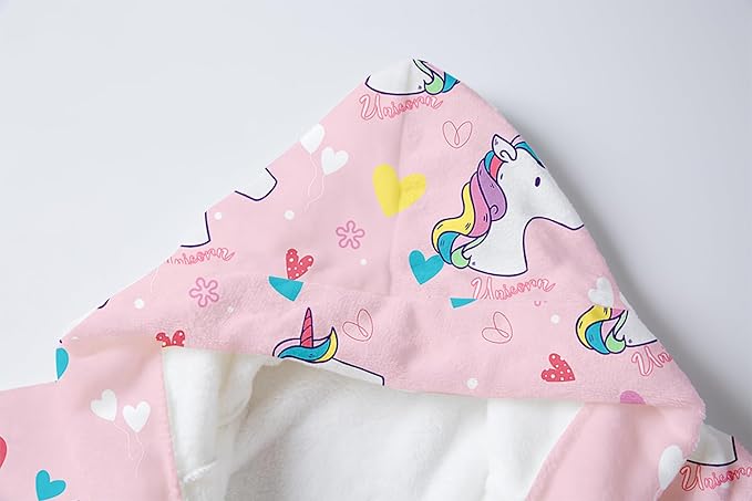 Umeyda Girls Fleece Hooded Robes, Warm Printed Bath Robe for Kids Soft Fuzzy Bathrobe for Gifts
