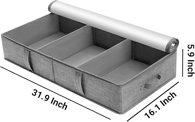 Gurajo 2 Packs Under Bed Storage Containers, Foldable Clothes Draw Organizers with Adjustable Dividers, Handles, Clear Window, Closet Storage Bins for Clothing, Shoes, Blankets