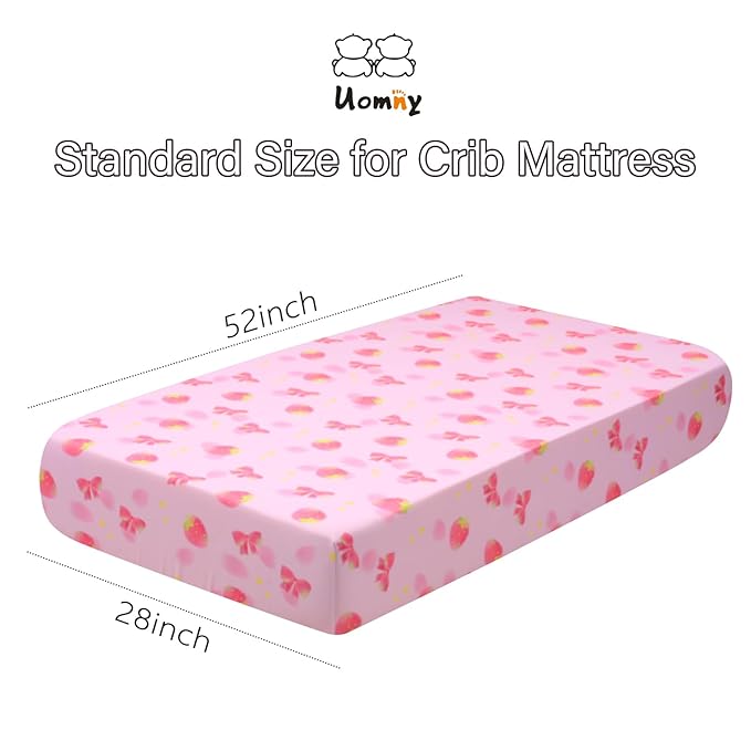 UOMNY Crib Sheet,Strawberry Bow Crib Sheets Baby Sheet for Standard Crib and Toddler Mattresses Nursery Bedding Sheet Crib Mattress Sheets for Boys and Girls 1 Pack Toddler Sheet