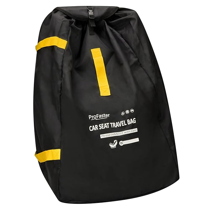 ProFaster Car Seat Travel Bag Backpack for Air Travel - Karfast Universal Infant Carseat Gate Check Bag Cover for Airplane, Foldable with Pouch, Yellow