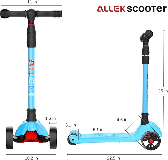 Allek Kick Scooter B02, Lean 'N Glide Scooter with Extra Wide PU Light-Up Wheels and 4 Adjustable Heights for Children from 3-12yrs (Aqua Blue)