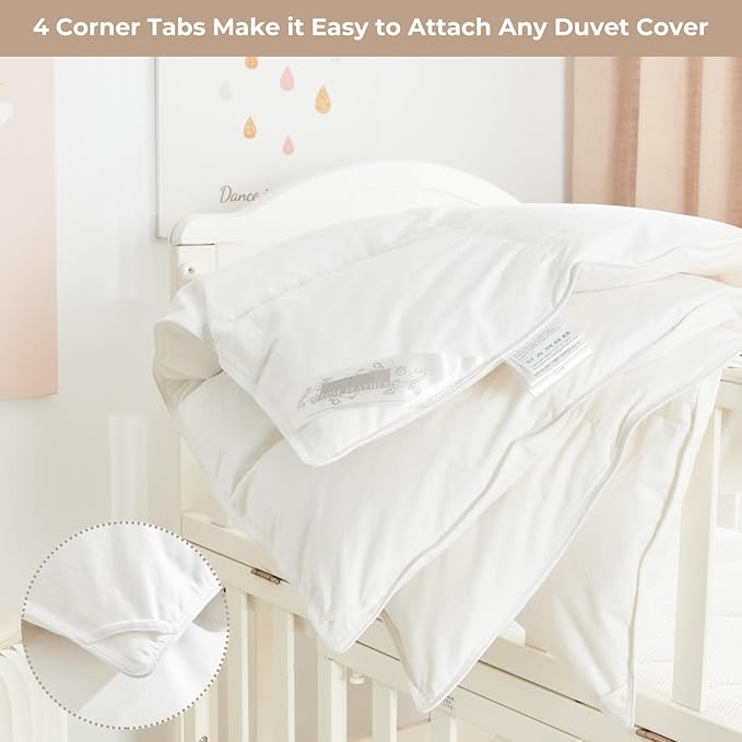 Toddler/Travel/Crib Goose Down Comforter Duvet/Blanket Multifunctional,100% Organic Cotton & Washable Unisex Kids,All Season,White 47x60