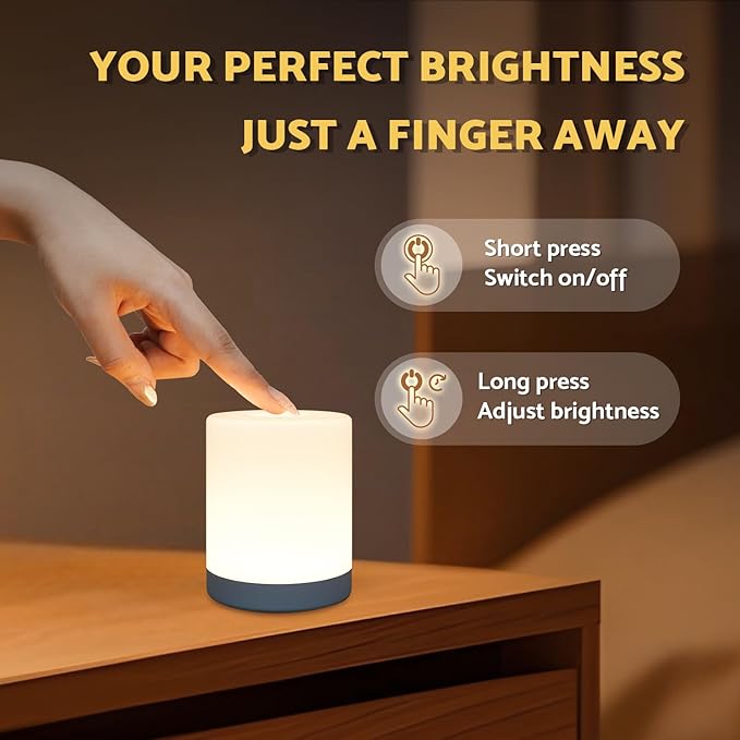 DAZZY DOT Touch Night Light for Baby Nursery, Small Cordless Lamp, Dimmable Portable Rechargeable Battery Operated Night Light, Wireless Bedside Mini Lamp for Bedroom, Bathroom