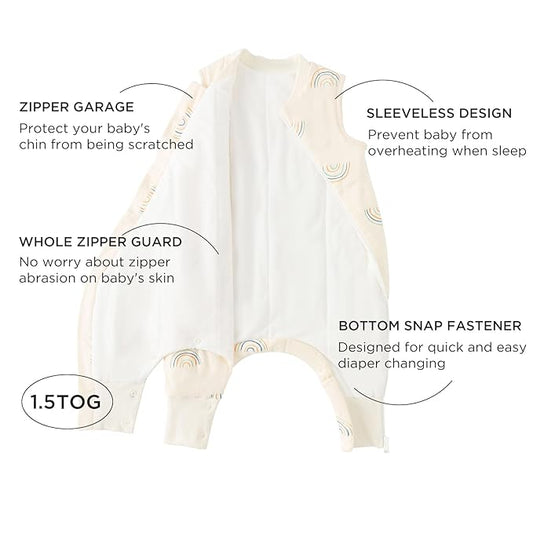 Duomiaomiao 1.5 TOG Toddler Sleep Sack 6-12 Months 100% Cotton Four Season Side Open Zipper Baby Sleep Sack with Feet, Breathable Toddler Wearable Blanket