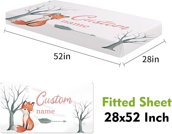 Orange Fox Theme Personalized Crib Bedding Set - 2 Piece Custom Name Crib Set with Blanket and Crib Sheet for Infant, Crib Set for Newborns Infant, Comfort and Soft