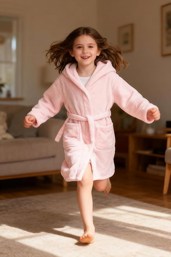 Boys Girls Robe Kids Flannel Hooded Bathrobe Sleepwear Pajamas Toddler Soft Plush Robes for Girls 2-16 Years