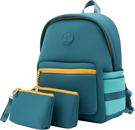 Kaywee 3pc Neoprene Kids Backpack SET 13inch | 2 zipper pouch & AirTag holder for kids | Preschool backpack for school | BLUE Toddler backpack boy and girl Ages 3-8