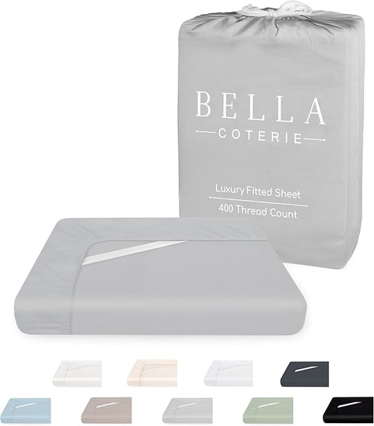 Bella Coterie Luxury Bamboo Viscose Queen Size Fitted Sheet | 100% Organically Grown | Ultra Soft | Cooling for Hot Sleepers | 18" Deep Pocket [Grey Mist]
