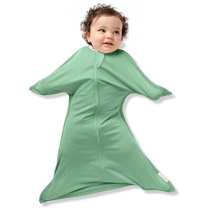 SleepingBaby Zipadee-Zip Transition Swaddle - Cozy Baby Swaddle Blanket with Zipper Convenience - Roomy Wearable Blanket for Easy Diaper Changes - Basil, Medium (6-12 Month)