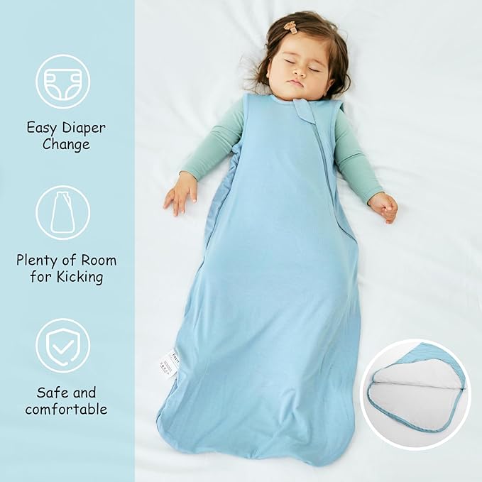 Supersoft Rayon Made from Bamboo Sleep Sack 3-6 Months Newborn Sleep Sack 0-3 Months 0.5 Tog Lightweight Baby Wearable Blanket with 2-Way Zipper Summer Unisex Sleeping Bag for Babies - Blue