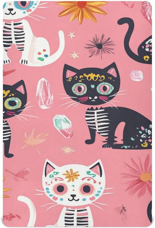 Cats Abstract Sugar Skulls Pink Crib Sheets Standard Crib Toddler Mattresses Cover Fitted Baby Bed Sheet Breathable Crib Mattress Sheet for Girls Boys 39''x27''x9''