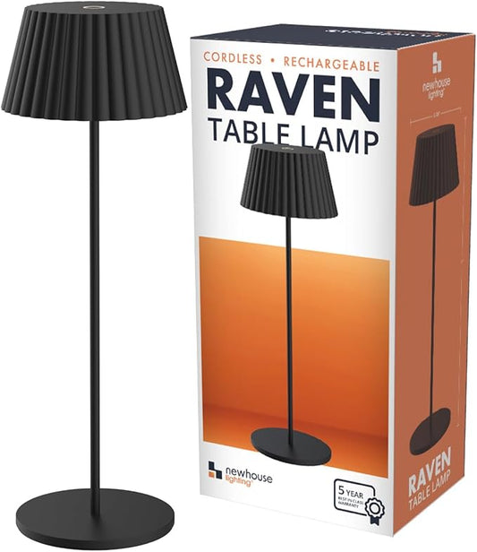 Newhouse Lighting Raven, Black 2700K Dimmable Cordless USB-C Rechargeable Table Lamp NHTL-RA-BLK, Cordless Desk Lamp for Living Room, Bedroom, Coffee Table, and Other Cozy Home Decor