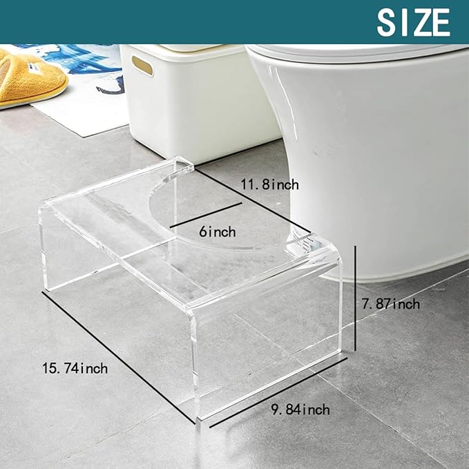 Acrylic Toilet Stool Squat Set of 2, Squatting Toilet Stool for Adults Kids,Modern Design Pooping Stool, Easily Blend into Any Bathroom (Clear-2PCS)