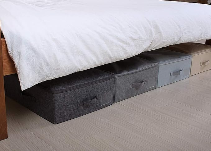 iwill CREATE PRO Pack of 2, Folding Zip Lidded Under Bed Storage Bins, Good for Shoes, Duvets, Clothes Organiser, Light Gray