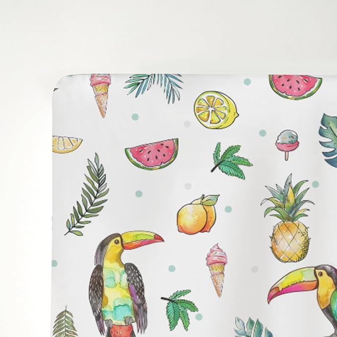 Toucan Tropical Flowers Leaves Baby Crib Sheets for Boy Girl 52"x28" Summer Birds Fruits Soft Snug Fitted Crib Mattress Cover Beach Vacation Baby Sheet for Standard Crib and Toddler Bed Mattresses