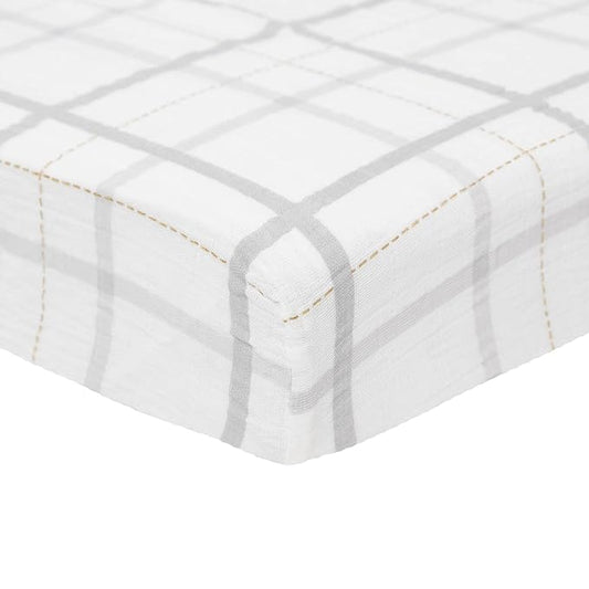 Little Unicorn Premium Crib Sheet | Breathable & Super-Soft Muslin Fabric (Grey Plaid)