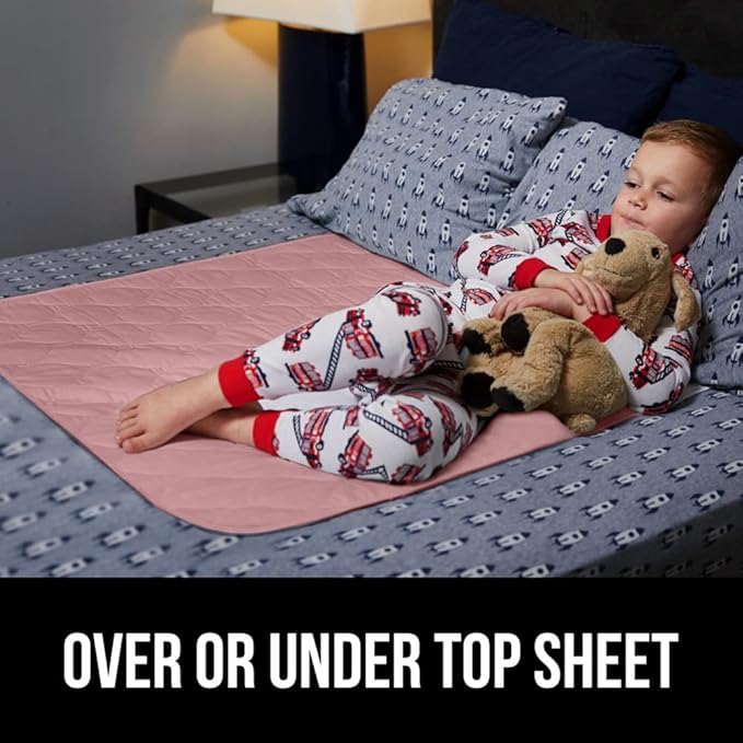 GORILLA GRIP Washable Underpads, Waterproof Reusable Heavy Absorbency Incontinence Bed Pads, Leak Proof Toddler Mattress Pad, 52x34 Slip Resistant Protector for Bedwetting, Adults and Kids, Pink